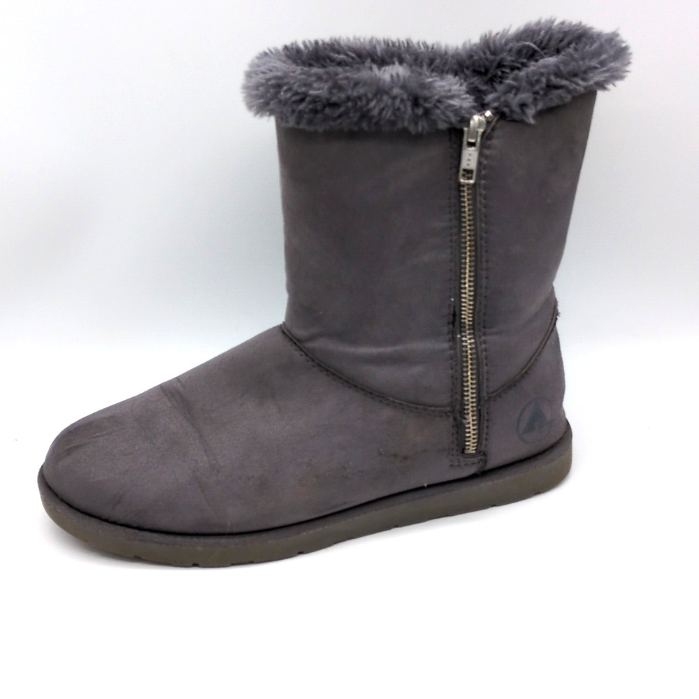 Airwalk‎ Boots Womens Gray 10 Faux Suede Winter Shoe Fur Lining Trim Zip 178408
